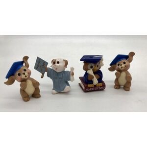 4 Hallmark Miniatures Graduation 1990 Anthropomorphic Rabbit Owl Cake Toppers